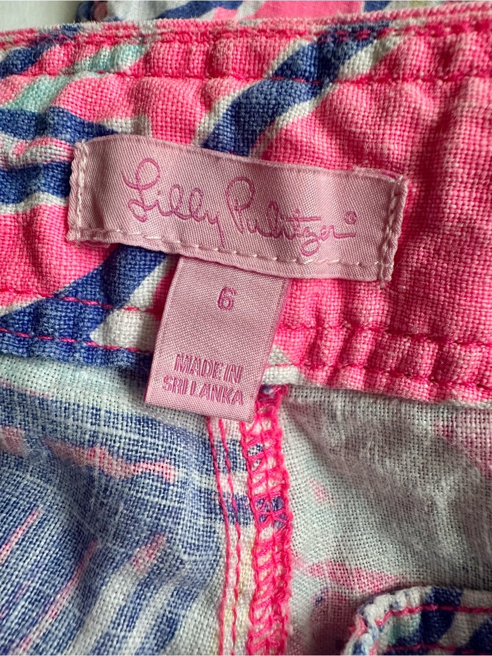 Lilly Pulitzer Pink Tropical Leaf 100% Linen Trouser Pants with Drawstring - Picture 7 of 12